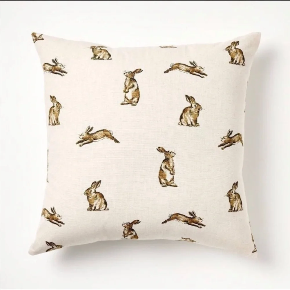 2 Oversized Printed Bunny Square Throw Pillow Linen/Brown Threshold Studio McGee